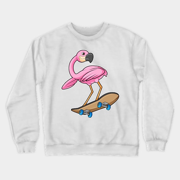 Flamingo as Skater with Skateboard Crewneck Sweatshirt by Markus Schnabel